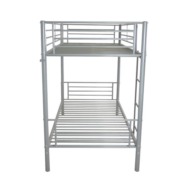 Iron Bed Bunk Bed with Ladder for Kids Twin Size Gray