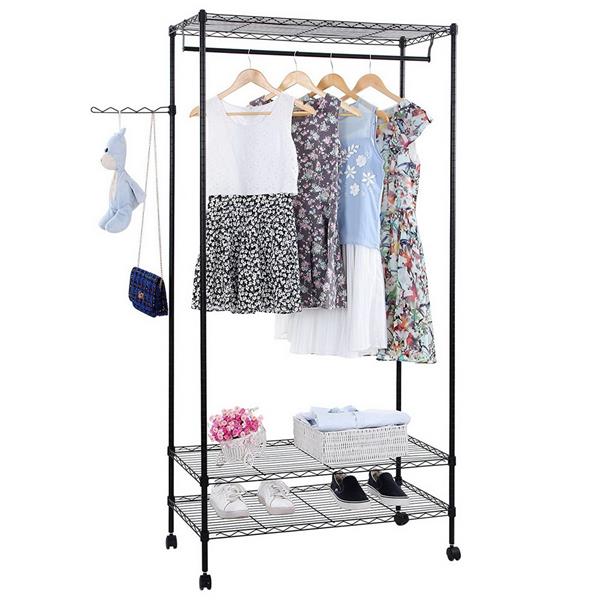 3-Tier Closet Organizer Metal Garment Rack Portable Clothes Hanger Home Shelf