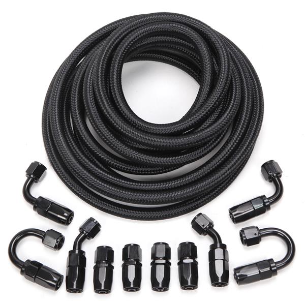 6AN 20-Foot Universal Black Fuel Pipe   10 Black Connectors