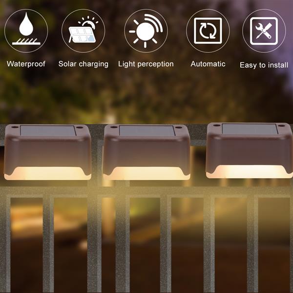 4X Brown Solar Step Light 200MAH Battery Waterproof IP65 Smart Light Control Outdoor Fence Light 1.2V 0.2W Warm White Light