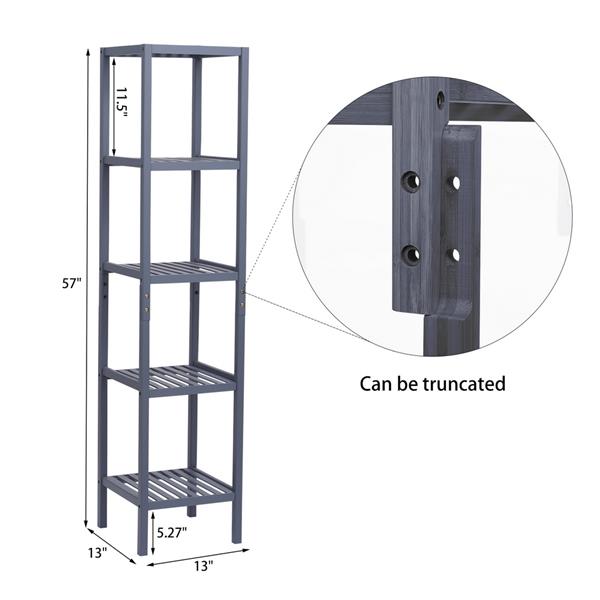 100% Bamboo Bathroom Shelf 5-Tier Multifunctional Storage Rack Shelving Unit 146*33*33cm Gray