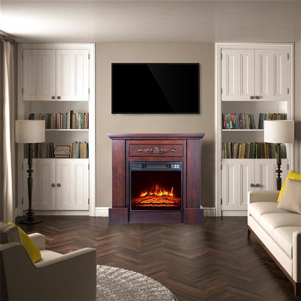 SF103-18g   HA203-32 32 "Wood Brown Fireplace Cabinet 1400W Single Color / Fake Firewood / Heating Wire / With Small Remote Control Movement Black