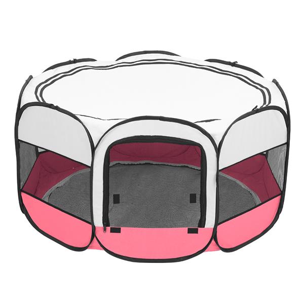 45" Portable Foldable 600D Oxford Cloth & Mesh Pet Playpen Fence with Eight Panels  Pink