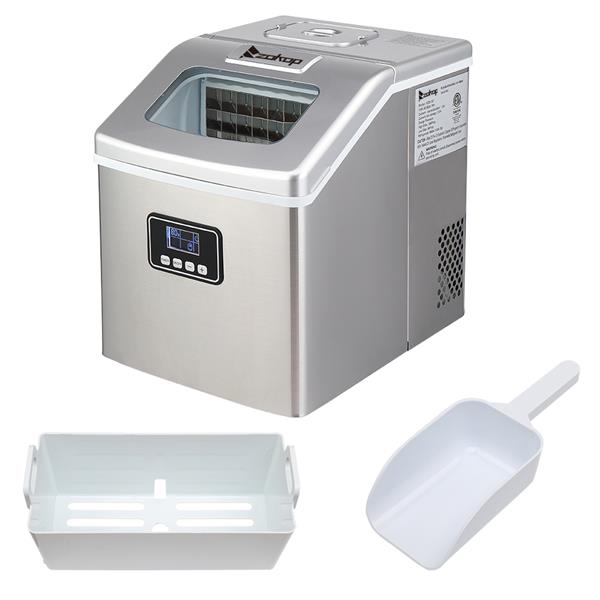 HZB-18F/120W/40Lbs/115V/60Hz Stainless Steel Household Ice Maker Silver