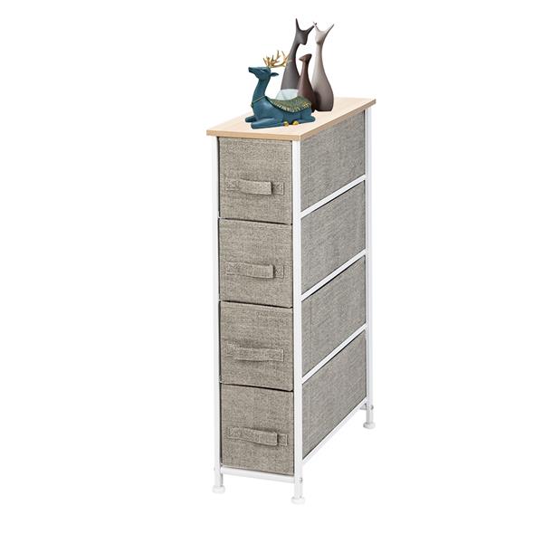 Narrow Dresser, Vertical Storage Unit With 4 Fabric Drawers, Metal Frame, Slim Storage Tower, 7.9" Width, For Living Room, Kitchen, Small Space, Gap, Linen / Natural