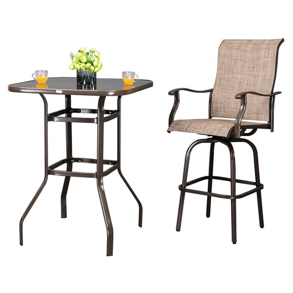 2pcs Wrought Iron Swivel Bar Chair Patio Swivel Bar Stools Brown