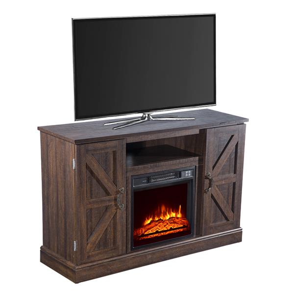 SF103-18G HA115-47 47 Inch Log Brown Fireplace TV Cabinet 1400W Single Color/Fake Firewood/Heating Wire/With Small Remote Control, Movement Black