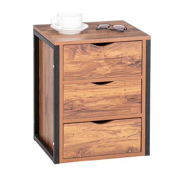 Steel Frame Three Draw Bedside Table