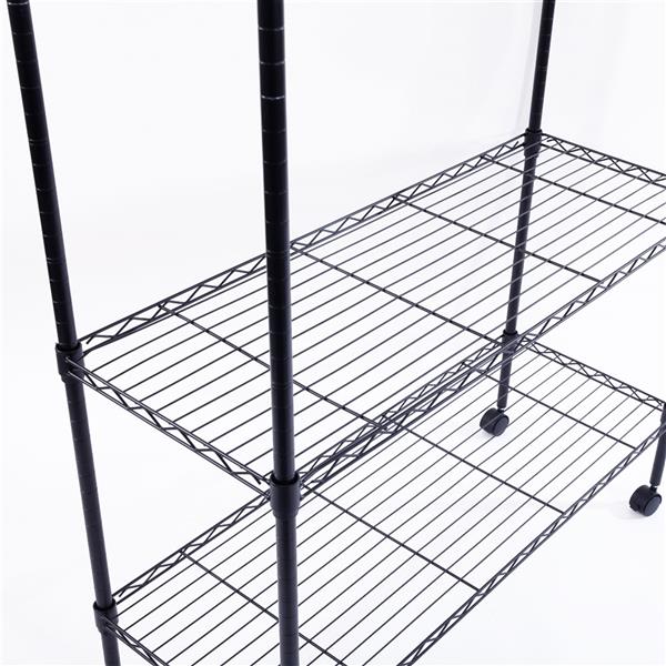5-Layer Plastic Coated Iron Shelf with 1.5" Nylon Wheels 165*90*35 Black