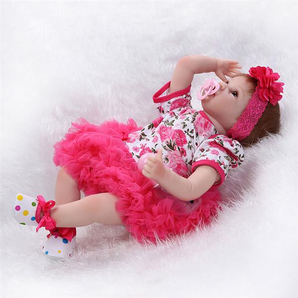 22" Mini Cute Simulation Baby Toy in Floral Lace Dress Red