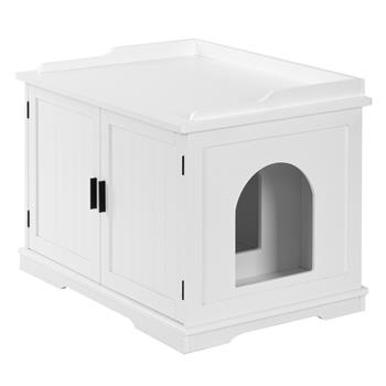 Cat Litter Box Enclosure Cabinet, Large Wooden Indoor Storage Bench Furniture for Living Room, Bedroom, Bathroom, Side Table w/Pet Mat