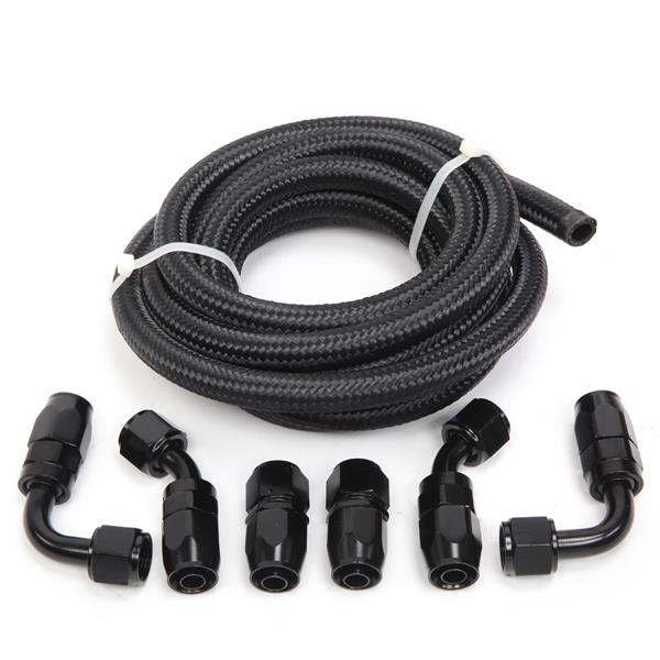 8AN 12-Foot Universal Black Fuel Hose   6 Black Connectors