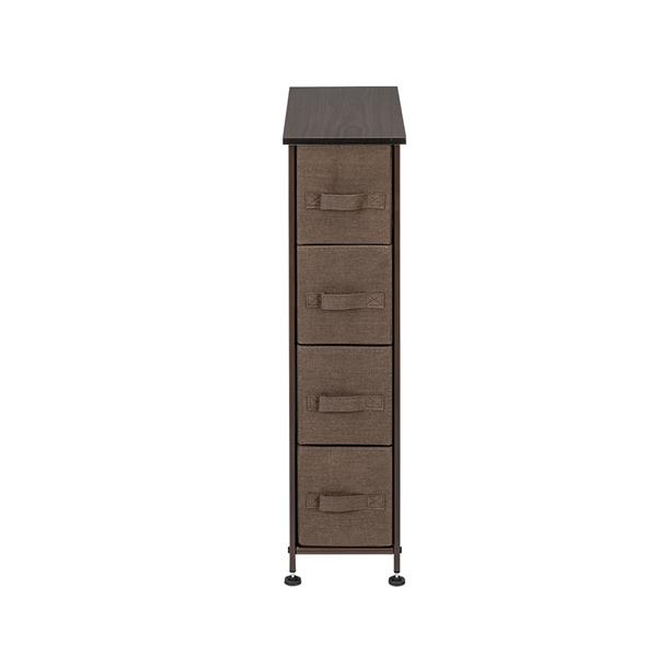 Narrow Dresser, Vertical Storage Unit With 4 Fabric Drawers, Metal Frame, Slim Storage Tower, 7.9" Width, For Living Room, Kitchen, Small Space, Gap, Brown