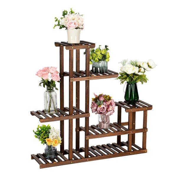 5 Floors 10 Seats Indoor And Outdoor Multifunctional Carbonized Wood Plant Stand
