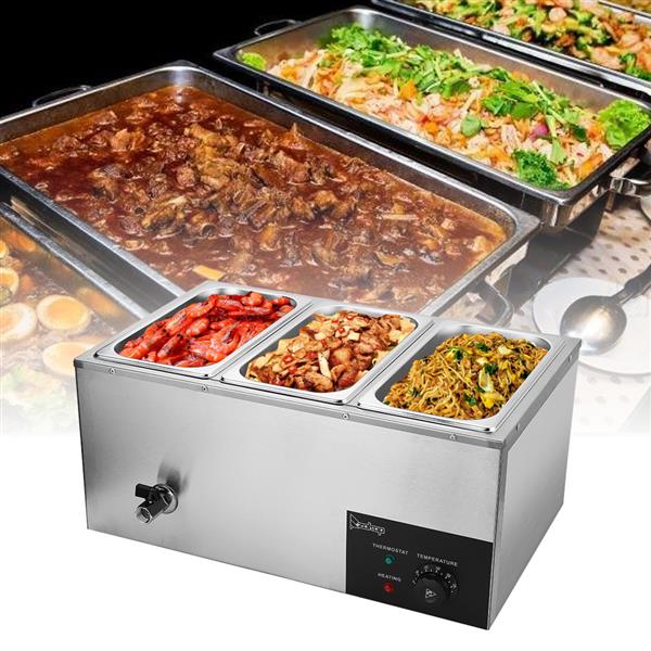 XTC1P-1/3 110V 600W 6.9QT/6.5L 3 Cells Bain Marie Food Warmer