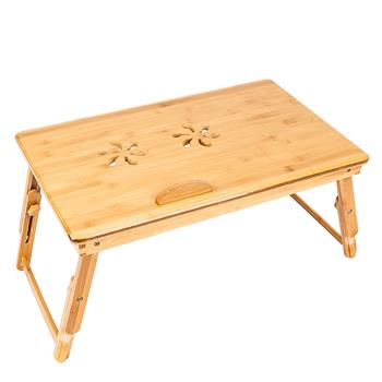 53cm Trendy Double Flowers Engraving Pattern Adjustable Bamboo Computer Desk Wood Color