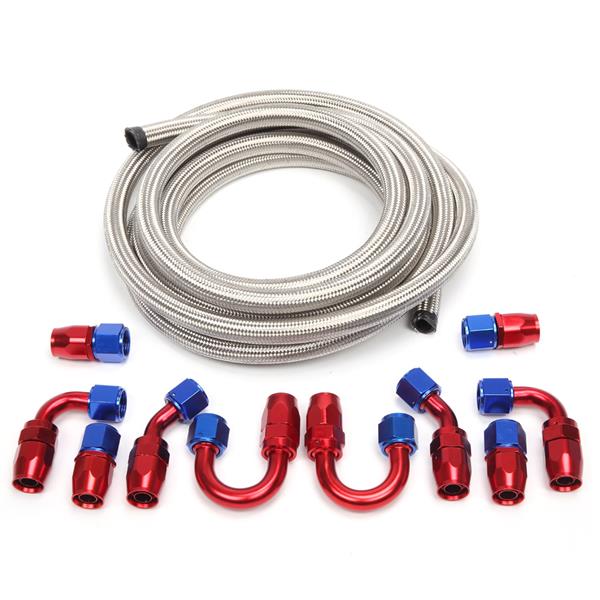 10AN 16-Foot Universal Silver Fuel Pipe   10 Red and Blue Connectors