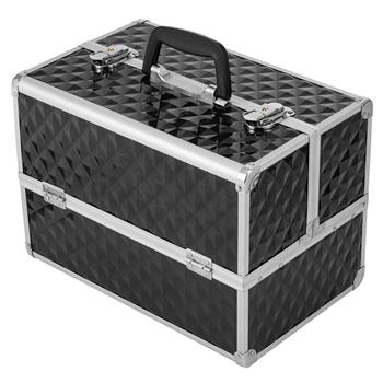 13.5\\" Makeup Train Case Professional Cosmetic Box with Adjustable Dividers 4 Trays and 2 Locks Black