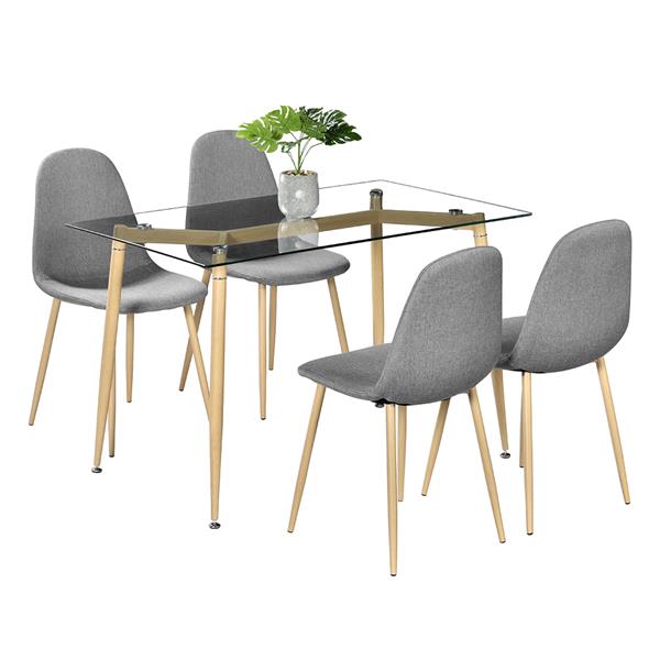 Simple Wood Grain Table Leg & Transparent Tempered Glass Dinner Table