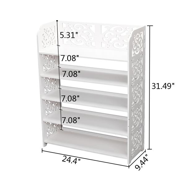 Wood-plastic Board Five Tiers Carved Shoe Rack White B