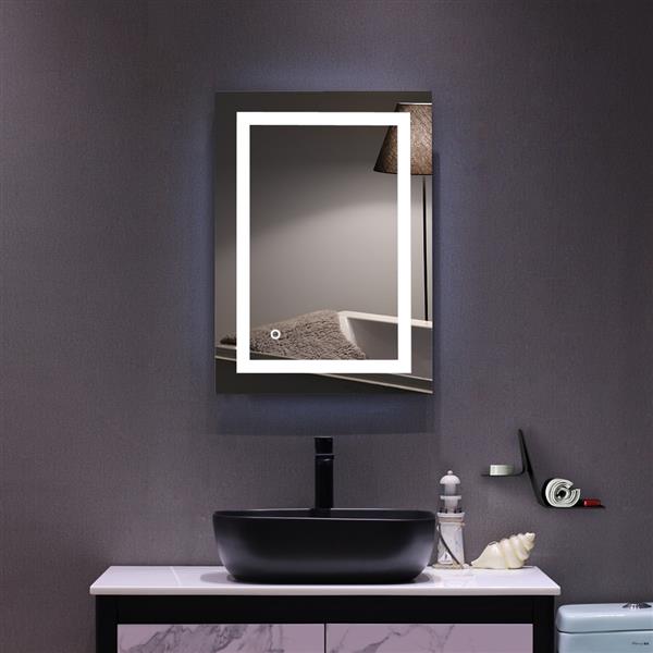 28"x 20" Square Built-in Light Strip Touch LED Bathroom Mirror Silver