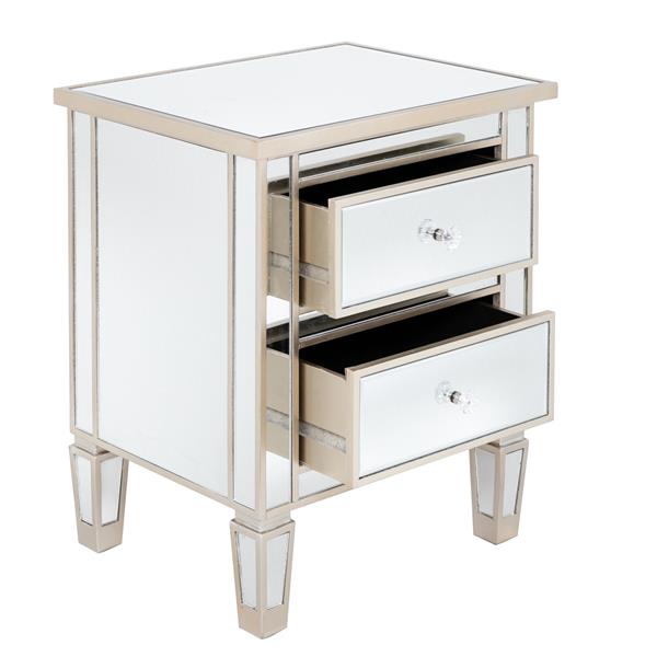 Modern and Contemporary Mirrored 2-Drawers Nightstand Bedside Table Silver Rose