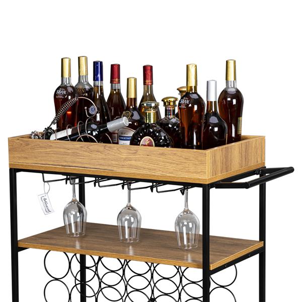 Industrial Wine Rack Cart Kitchen Rolling Storage Bar Wood Table Serving Trolley