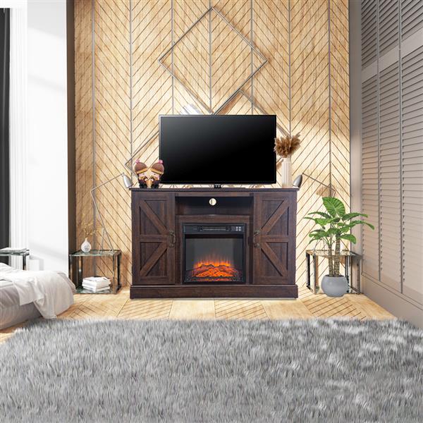 SF103-18G HA115-47 47 Inch Log Brown Fireplace TV Cabinet 1400W Single Color/Fake Firewood/Heating Wire/With Small Remote Control, Movement Black