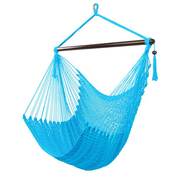 Caribbean Large Hammock Chair Swing Seat Hanging Chair with Tassels Light Blue