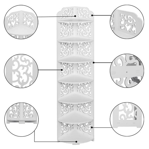 7-Tier Modular Cut-Out Quarter-Circle Wood-Plastic Composite Corner Shelf Storage Shelves Organizer Display Rack for Kitchen and Corner Shelf Unit White