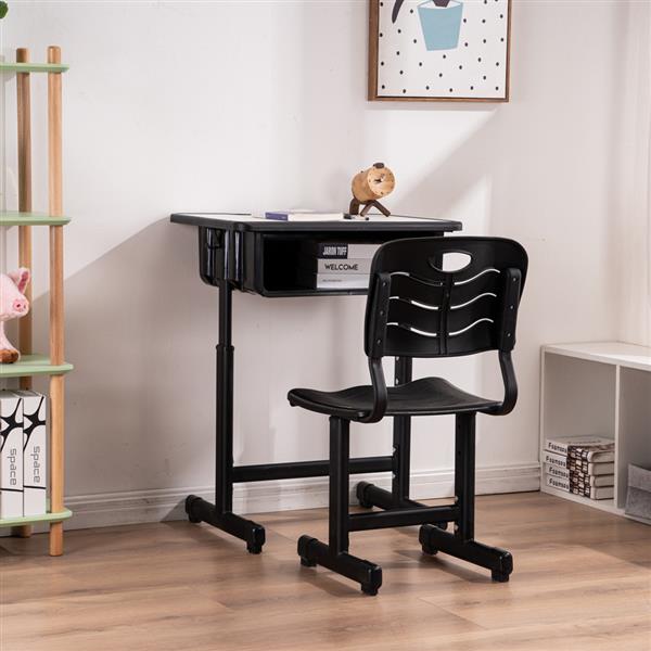 Adjustable Students Children Desk and Chairs Set Black