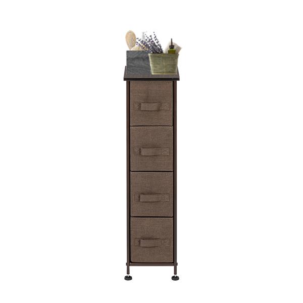 Narrow Dresser, Vertical Storage Unit With 4 Fabric Drawers, Metal Frame, Slim Storage Tower, 7.9" Width, For Living Room, Kitchen, Small Space, Gap, Brown