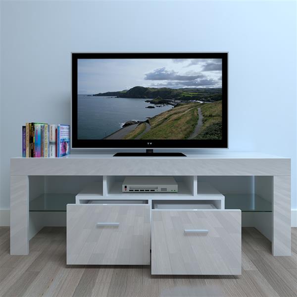 Household Decoration LED TV Cabinet with Two Drawers White