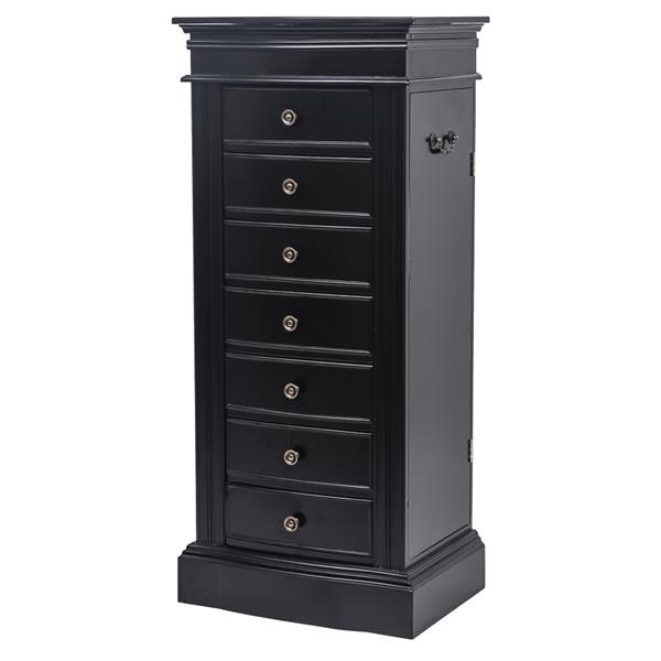 Jewelry Armoire with Mirror, 7 Drawers & 24 Necklace Hooks, 2 Side Swing Doors(Black)