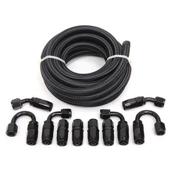 6AN 16 Foot Universal Black Fuel Pipe   10 Black Connectors