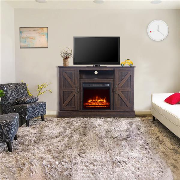 SF103-18G HA115-47 47 Inch Log Brown Fireplace TV Cabinet 1400W Single Color/Fake Firewood/Heating Wire/With Small Remote Control, Movement Black