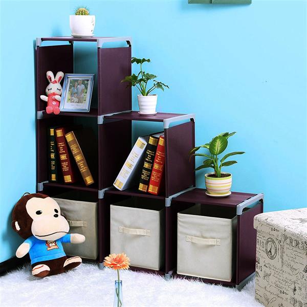 Multifunctional Assembled 3 Tiers 6 Compartments Storage Shelf Dark Brown