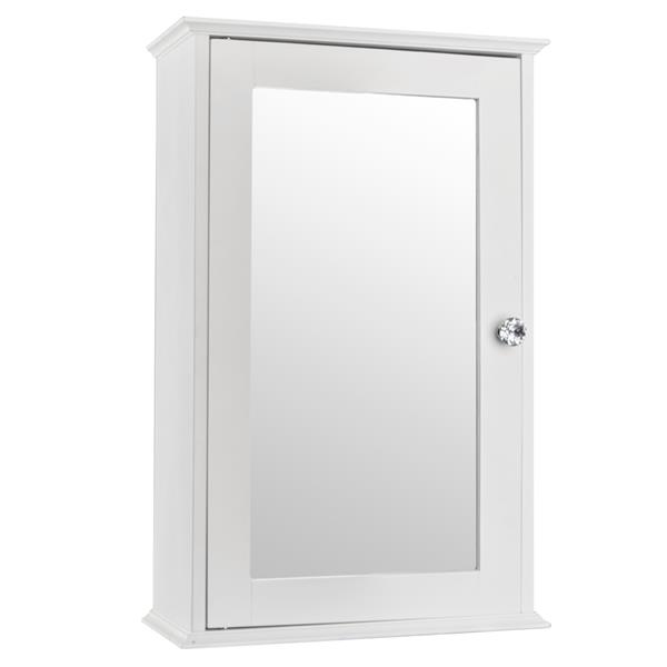 Single Door Mirror Indoor Bathroom Wall Mounted Cabinet Shelf White