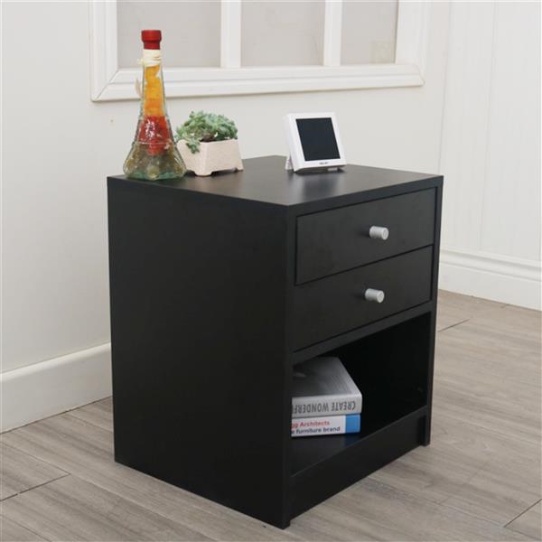 40 x 36 x 47cm Round Handle Night Stand with Two Drawer Black