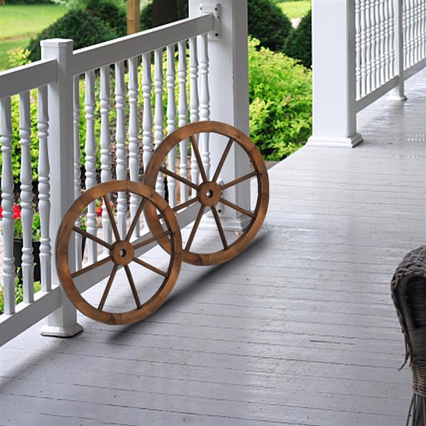 2pcs 24-Inch Old Western Style Garden Art Wall Decor Wooden Wagon Wheel Brown