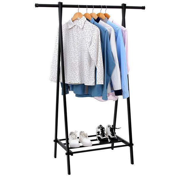 One-tier Garment Rack Metal Clothes Coat Shoe Storage Shelf Black 