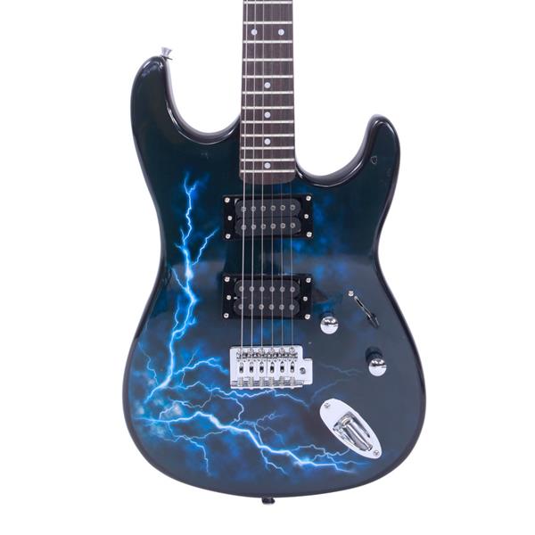 Lightning Style Electric Guitar with Power Cord/Strap/Bag/Plectrums Black & Dark Blue