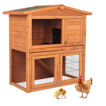 40\\" Triangle Roof Waterproof Wooden Rabbit Hutch A-Frame Pet Cage Wood Small House Chicken Coop Natu
