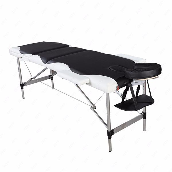 3 Sections Folding Aluminum Tube SPA Bodybuilding Massage Table Black with White Edge