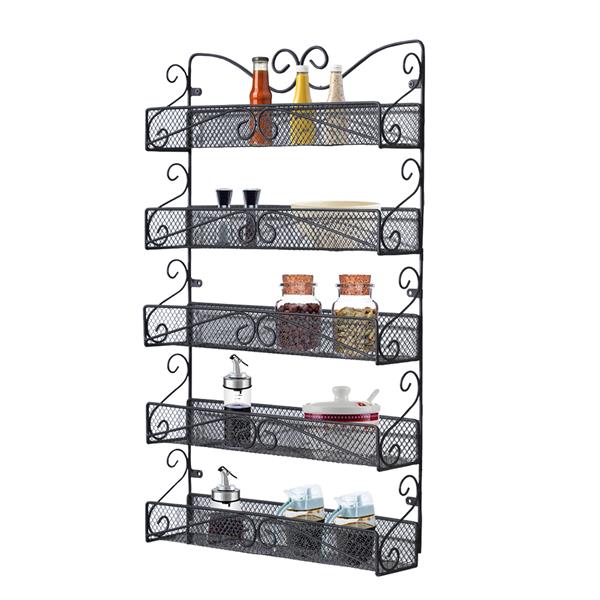 5 Tier Black Wall Mounted Spice Rack Organizer