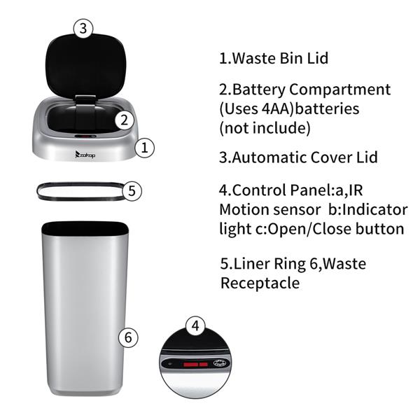 35L Smart Motion Sensor Automatic Trash Can Waste Bin Silver