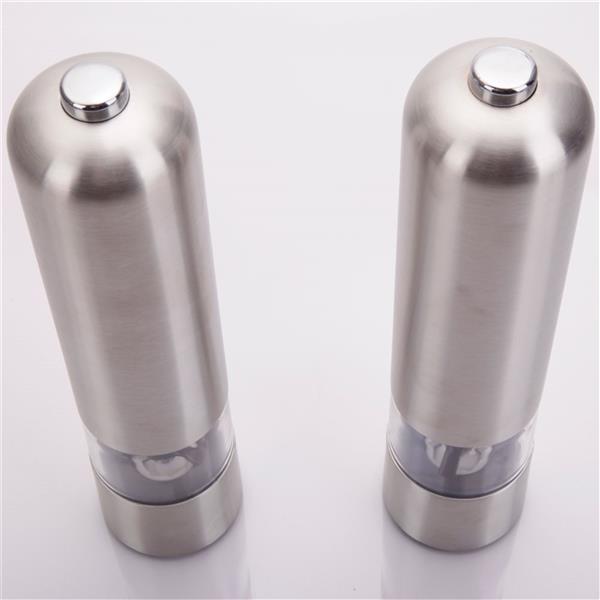 2pcs Stainless Steel Electric Automatic Pepper Mills Salt Grinder Silver