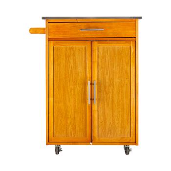 FCH Moveable Kitchen Cart with Stainless Steel Table Top & One Drawer & One Cabinet Sapele