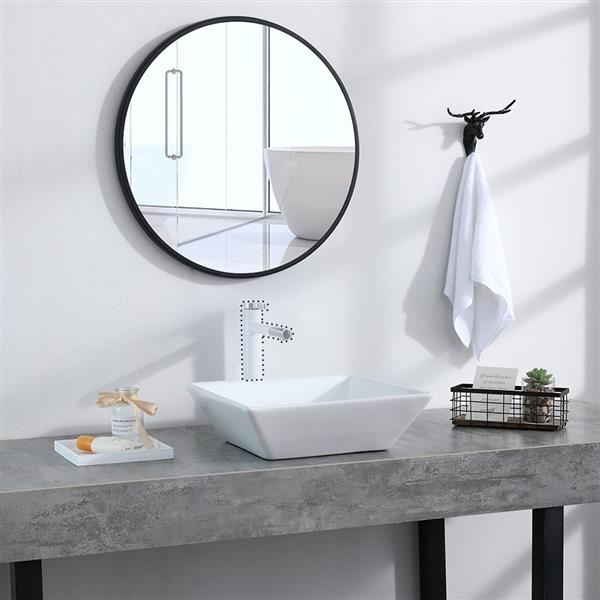 Bathroom Above Counter Square Ceramic Vessel Vanity Sink Art Basin - White Porcelain - with Pop Up Drain Stopper