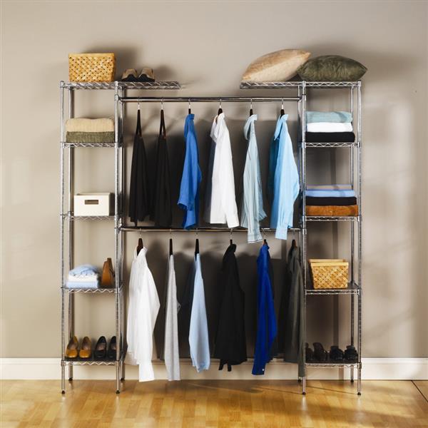 Custom Closet Organizer Shelves System Kit Expandable Clothes Storage Metal Rack